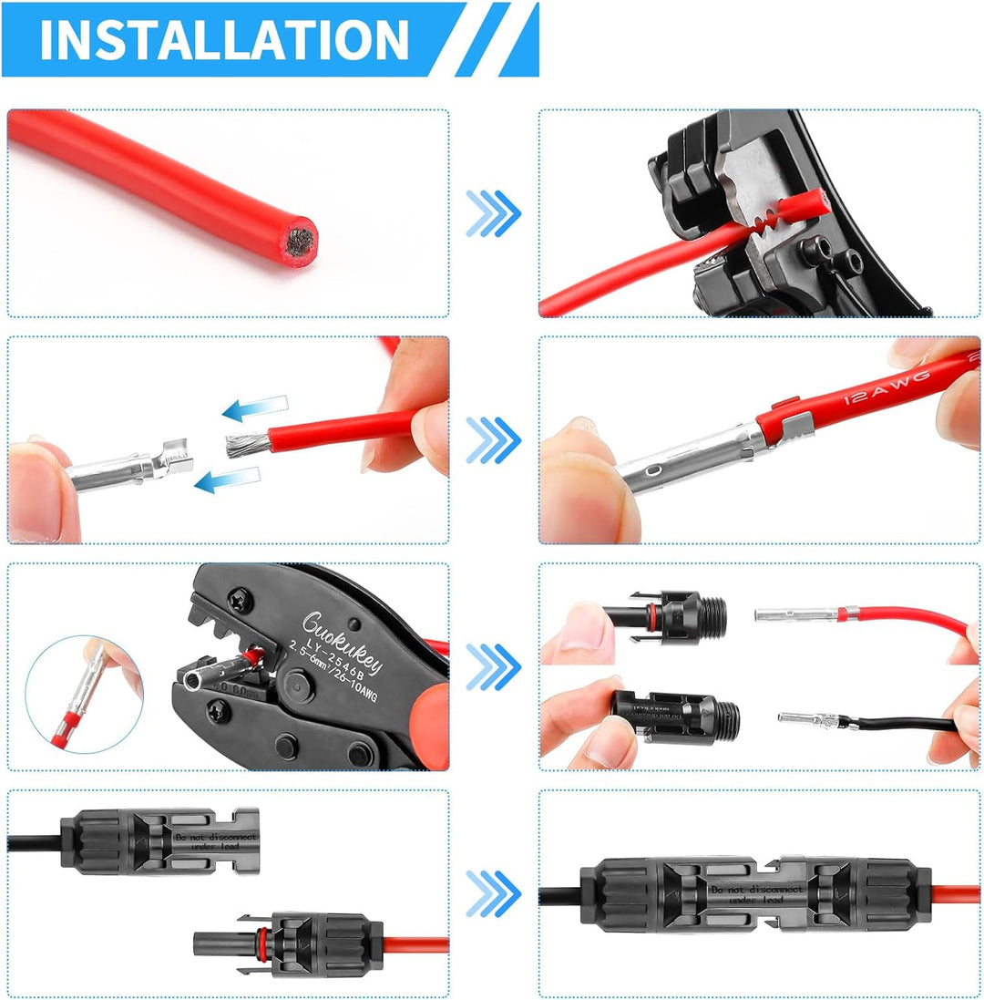 Solar Crimpzange Set für 2.5/4/6mm² Solarpanel PV Kabel, 1x Crimpzange+1x Abisolierzange+10 Paar Sol