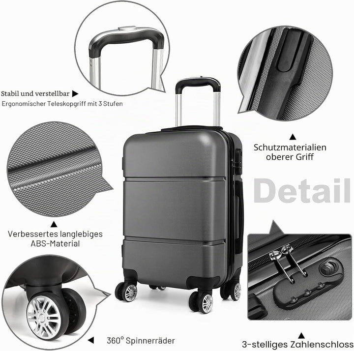 KONO Reisekoffer Handgepäck Koffer mit Rollen Hartschale Trolley 55x38x22cm 33 Liter Leichtgewicht A