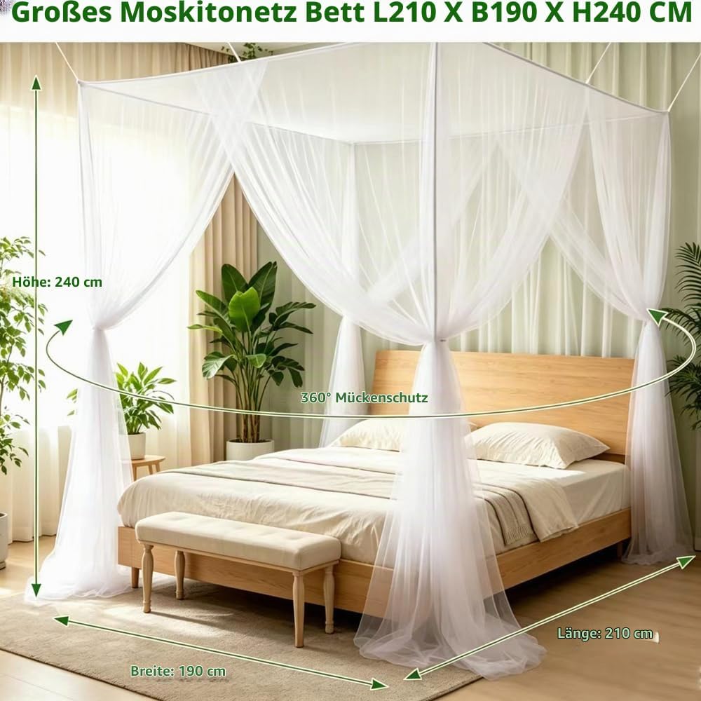 Moskitonetz 200 x 220 x 200 cm, Moskitonetz Bett, Feinmaschig und langlebig, Mosquito Net Bed für Zu
