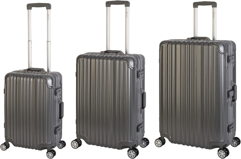 Travelhouse London Koffer Grau S-55cm, M-65cm, L-77cm · 3er-Set · Alu Rahmen · Polykarbonat Hartscha