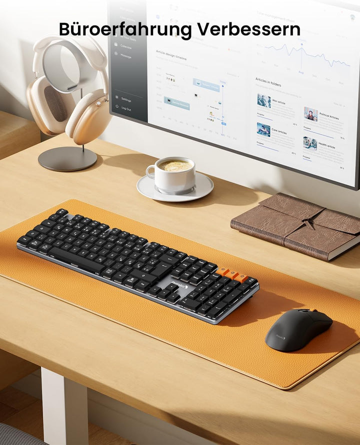 ProtoArc Mechanische Tastatur Maus Set Kabellos, KM310 Full-Size Wiederaufladbare Funktastatur Maus,