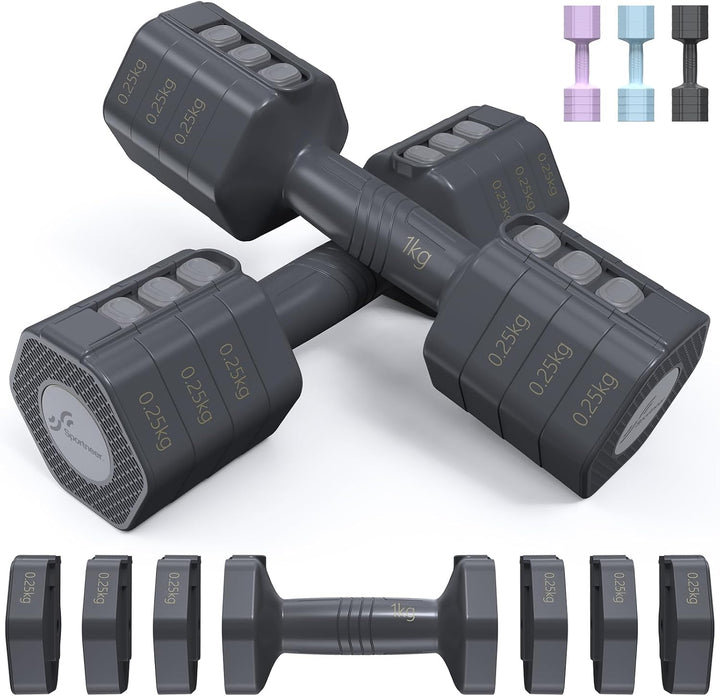 Sportneer Verstellbare Hanteln Frauen Set: Hanteln Set je 1-2,5 kg Gewichte, 4-in-1 Adjustable Hexag