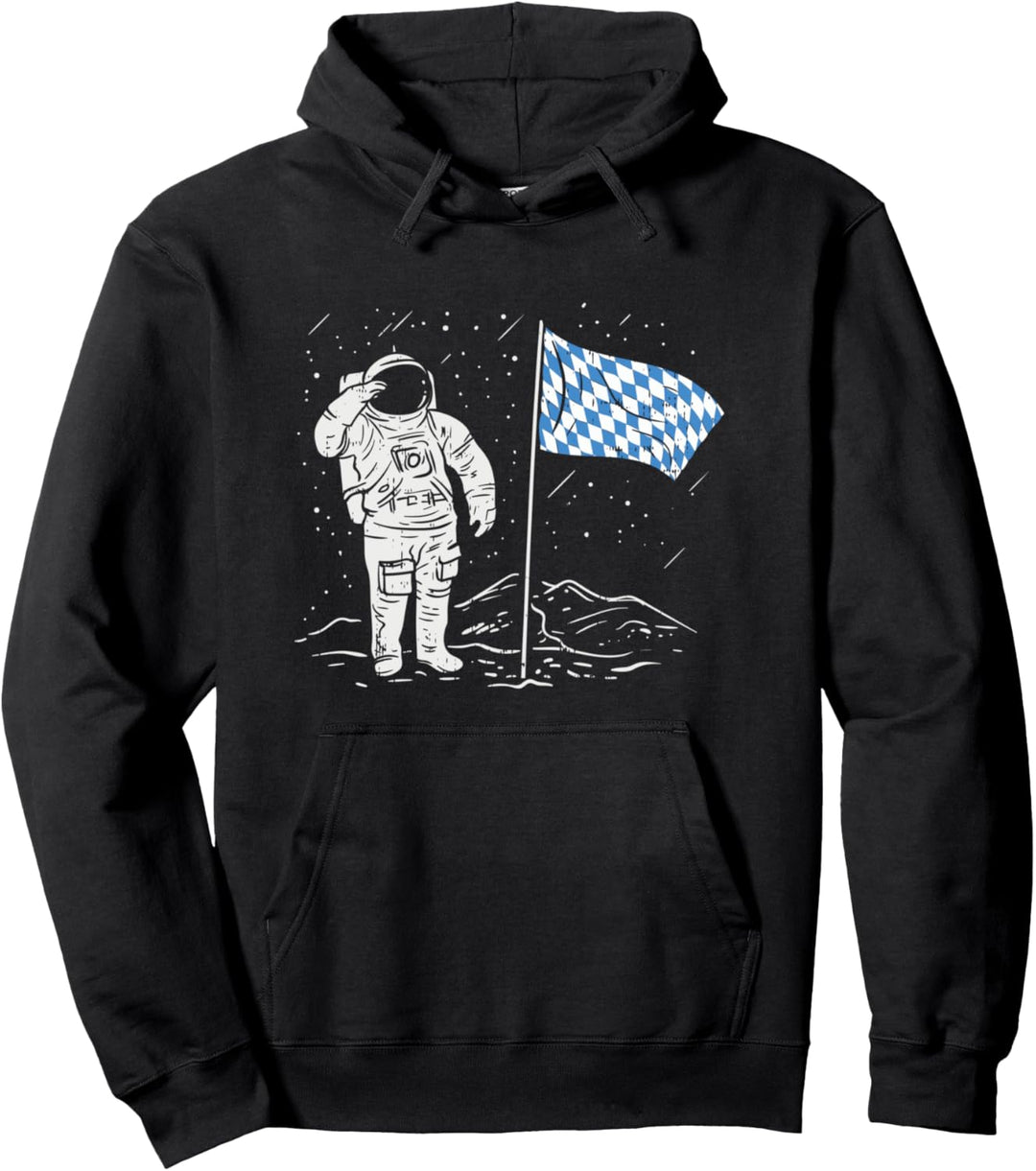 Lustige Oktoberfest Bekleidung | Bayern Deutschland Flagge am Mond Pullover Hoodie