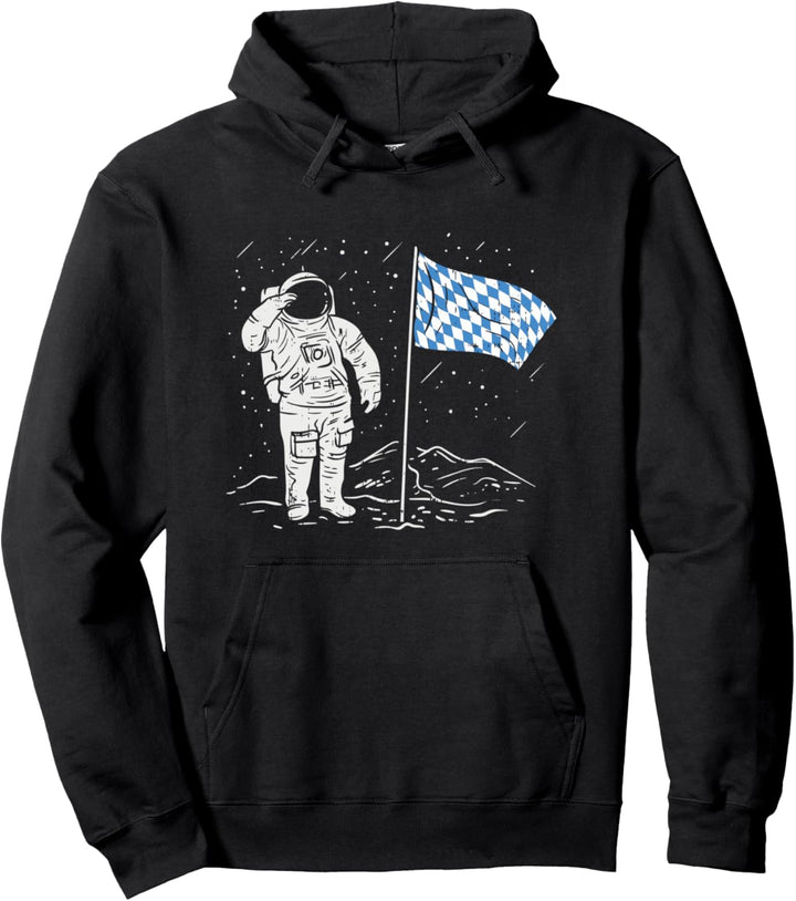 Lustige Oktoberfest Bekleidung | Bayern Deutschland Flagge am Mond Pullover Hoodie