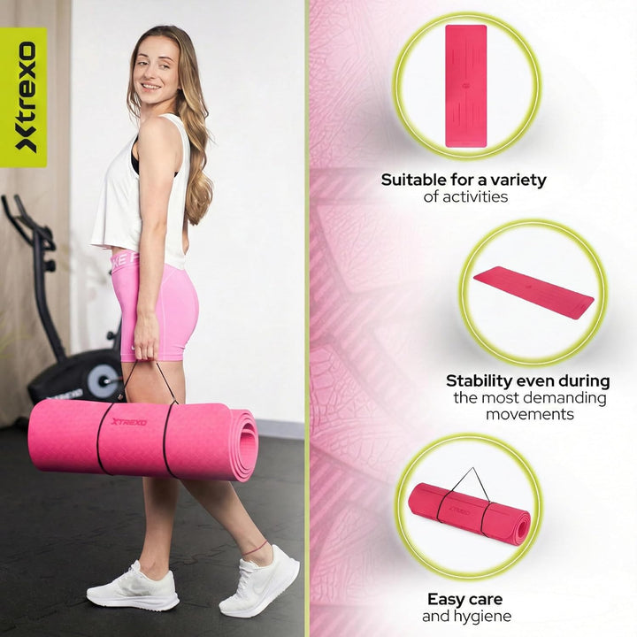 TREXO 6 mm dicke Gymnastikmatte, Masse 183x61 cm Fitnessmatte mit rutschfester Oberfläche Aus TPE he