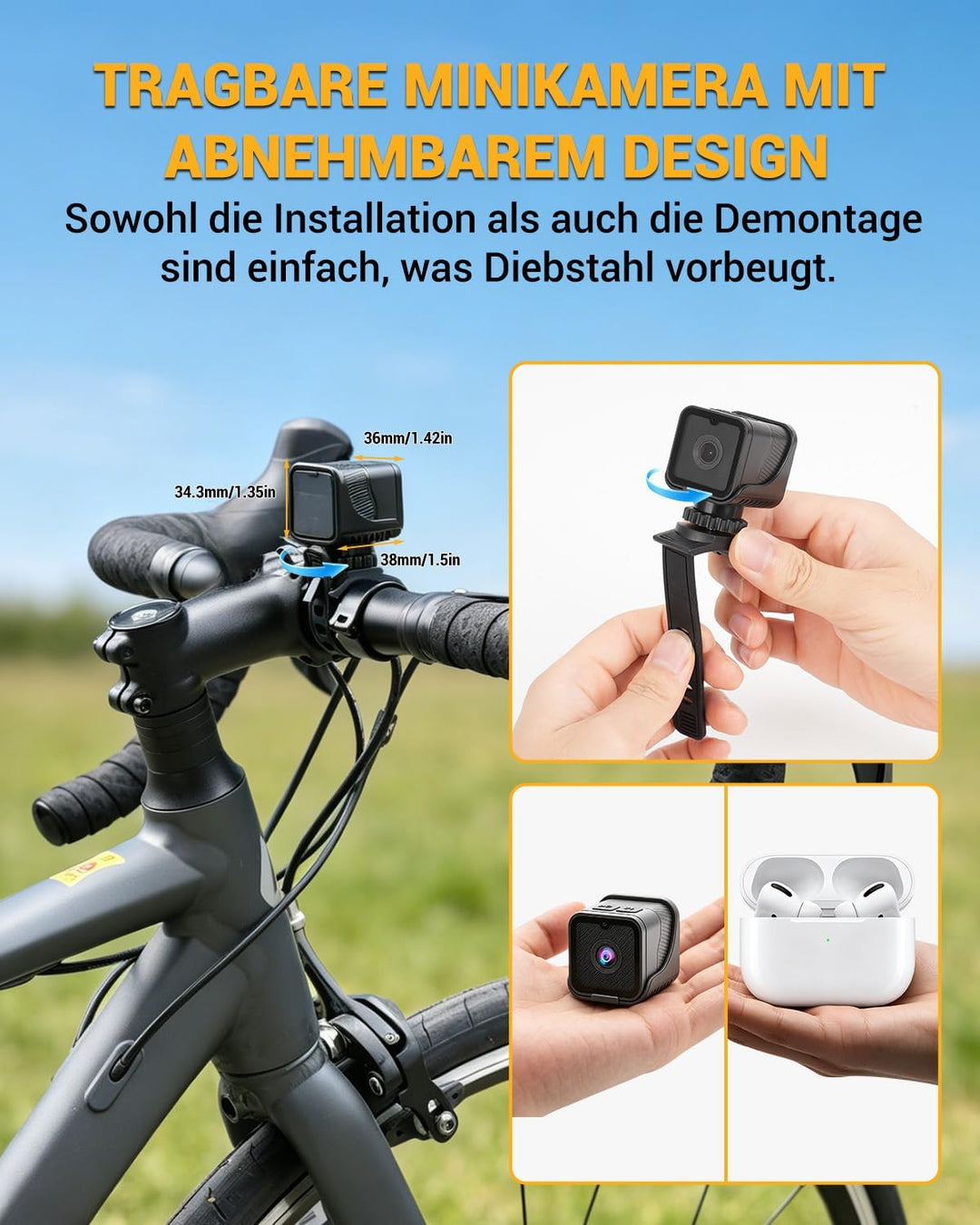 WLAN Action Kameras 120°Weitwinkel Sportkamera Mini Action Cam 1080P HD Dashcam Fahrrad für Helm und