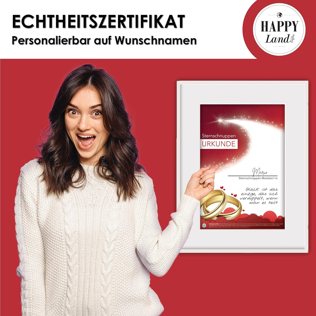 happylandgifts® Echte Sternschnuppe als HOCHZEITSGESCHENK | Echter Meteorit | Hochwertige Urkunde mi
