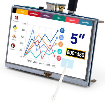 ELECROW Für Raspberry Pi Display, 5-Zoll Touchscreen Monitor Auflösung 800x480 TFT LCD Mini Monitor