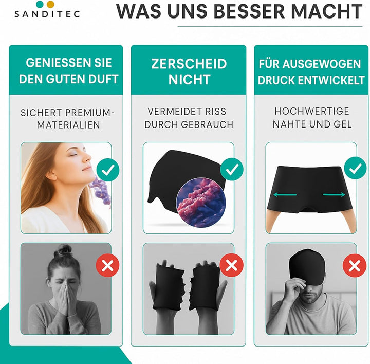 Migräne Maske 600g Gel – 360° Kühlmaske Gesicht & Augen für langanhaltende Kälte- und Wärmetherapie,