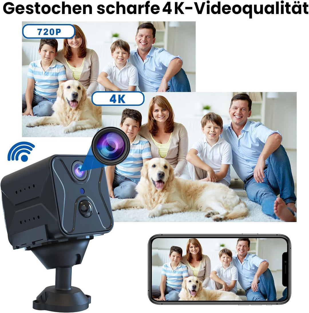 javiscam Mini Kamera, überwachungskamera innen, Kamera überwachung innen, 4K AI Bewegungserkennung,