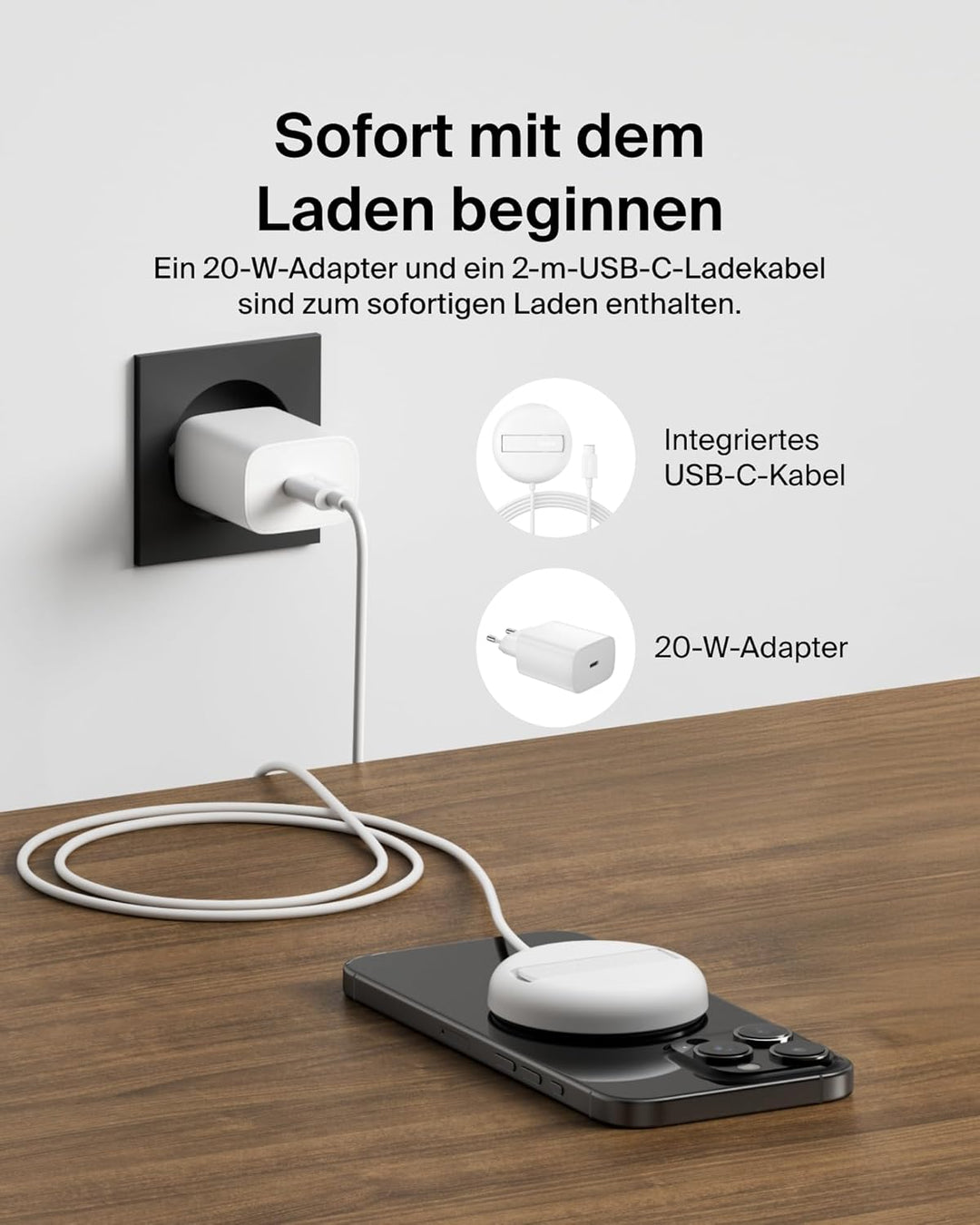 Belkin Magnetisches Kabelloses Ladegerät (15W) mit Ständer – zertifiziertes MagSafe Ladegerät, Qi2 L