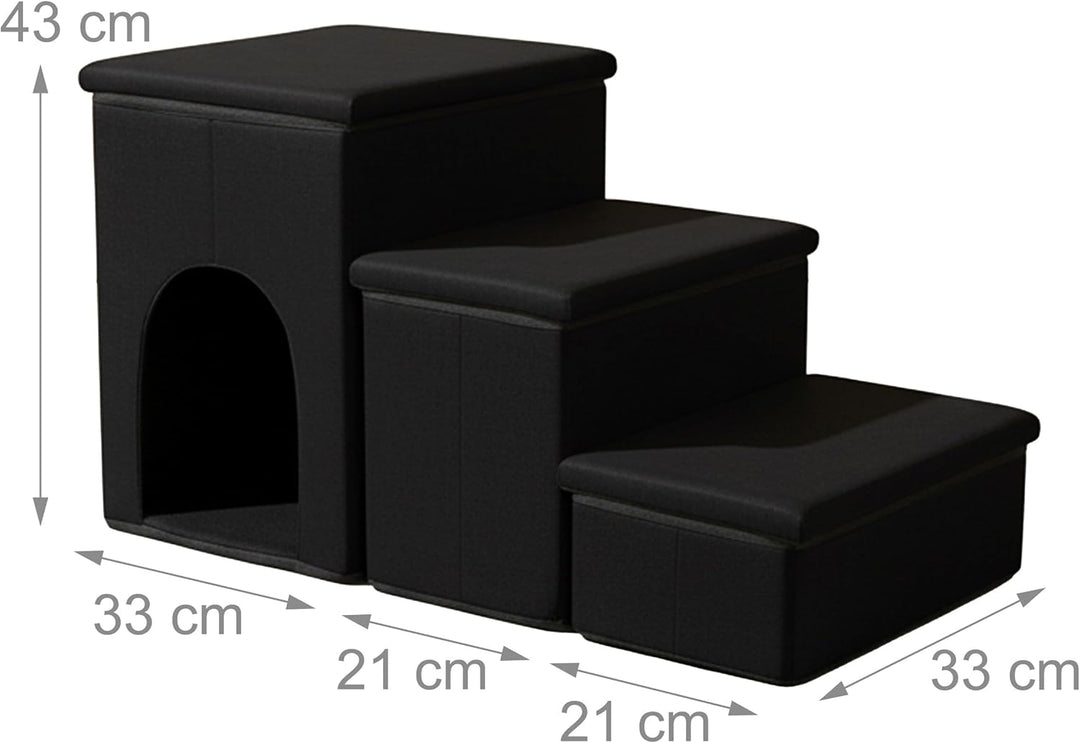 Relaxdays Hundetreppe, 3 Stufen, Höhle & Stauraum, HxBxT: 43 x 75 x 33 cm, faltbar, Hunderampe Bett