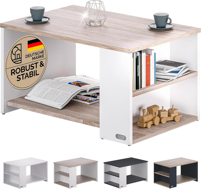 Casaria® Couchtisch mit Ablage 2 Fächer Stauraum 90x59x48cm Kratzfest Holz 50kg Belastbarkeit Gross