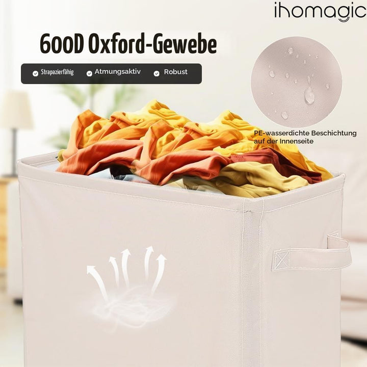 IHOMAGIC 40L Wäschekorb mit Rädern, Faltbarer Wäschesammler mit Rollen, Schmal Rechteckiger Wäschebe