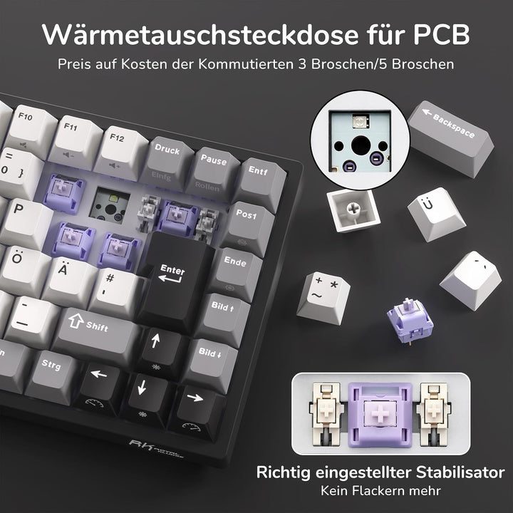 RK ROYAL KLUDGE RK84-DE Kabelgebundene 75% TKL RGB Hot Swapable Mechanische Gaming-Tastatur,Deutsche