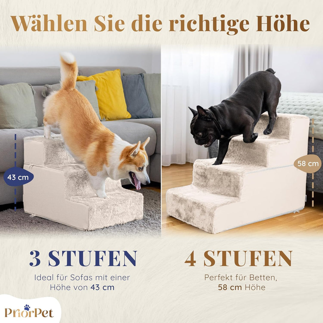 Hundetreppe für Bett - 4 Stufen Hunderampe 58cm hoch - Schaumstoff Hundetreppe für kleine Hunde - Si