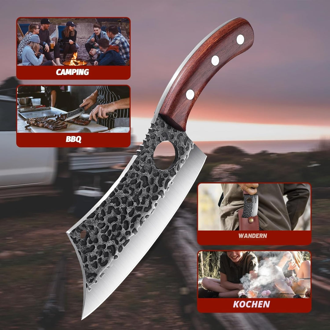DRAGON RIOT Hackmesser Japanisch, Wikinger Messer mit Holzgriff, Fleischermesser Profi Hackbeil für