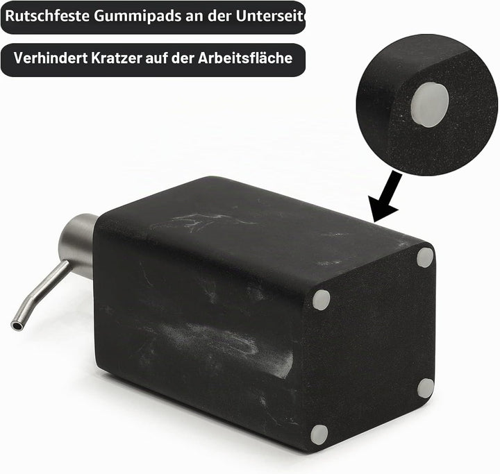 Suanti Badezimmer-Seifenspender-Set, weiss und schwarz, Marmor-Stil, mit rostfreier Silberpumpe, dek