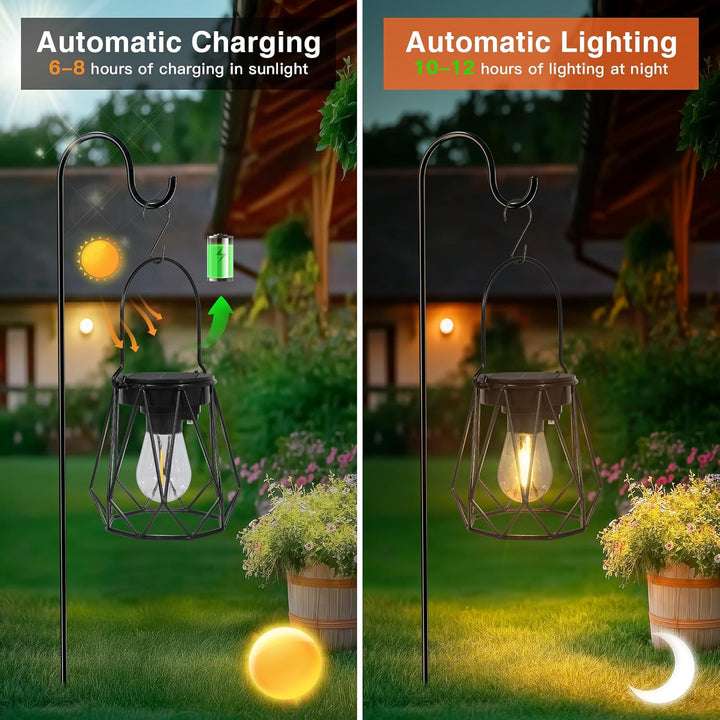 Ketom 2 Stück Solarlampen für Aussen Hängend, IP65 Wasserdicht Metall Solarlaterne für Aussen, LED S