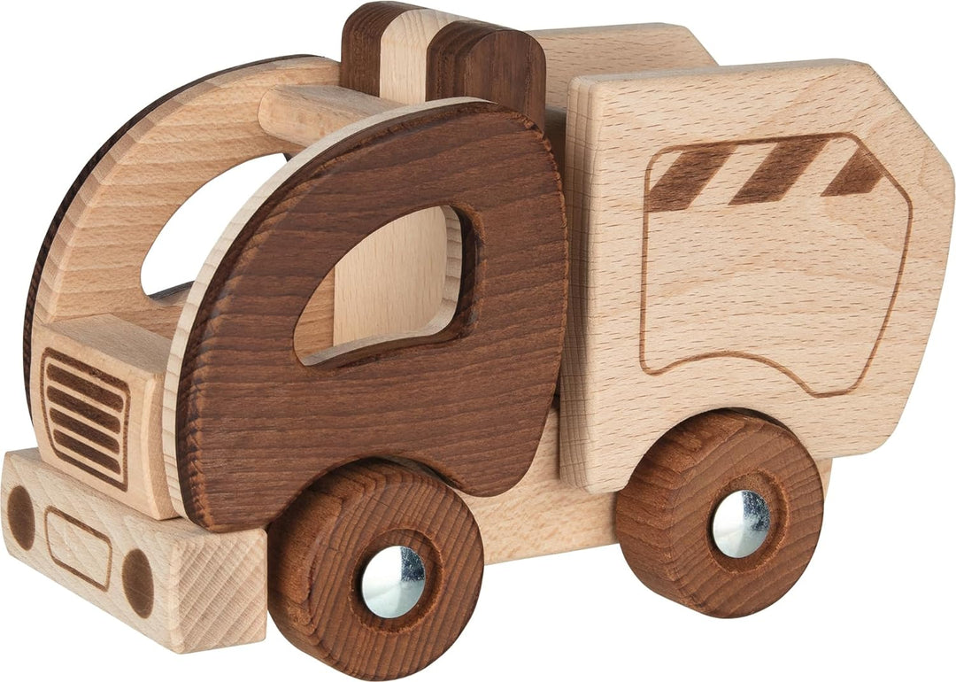 goki 55889 - Müllwagen goki nature - aus massiven robusten Buchenholz - 100% natürlich, ohne Farbe -
