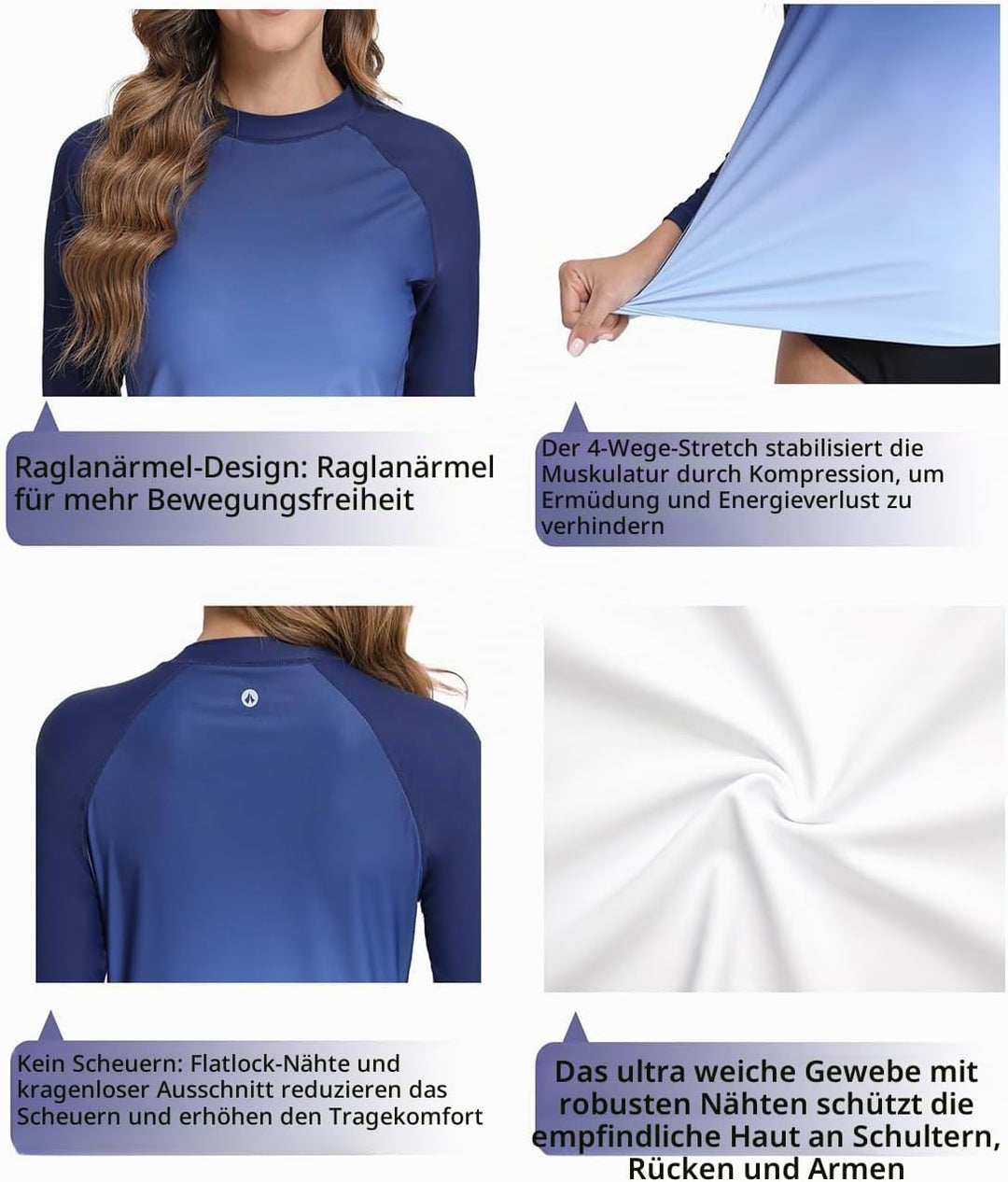 SURFEASY Damen Rash Guard Langarm Sonnenschutz Schnelltrocknend Badeshirt Surf Shirt Schwimmen Badem
