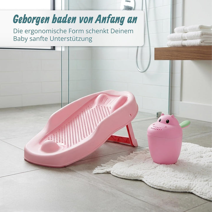Relaxdays Baby-Badehilfe Set, mit Haarwaschbecher, tränenfrei, Badestütze rutschfest, HBT: 19x51,5x3