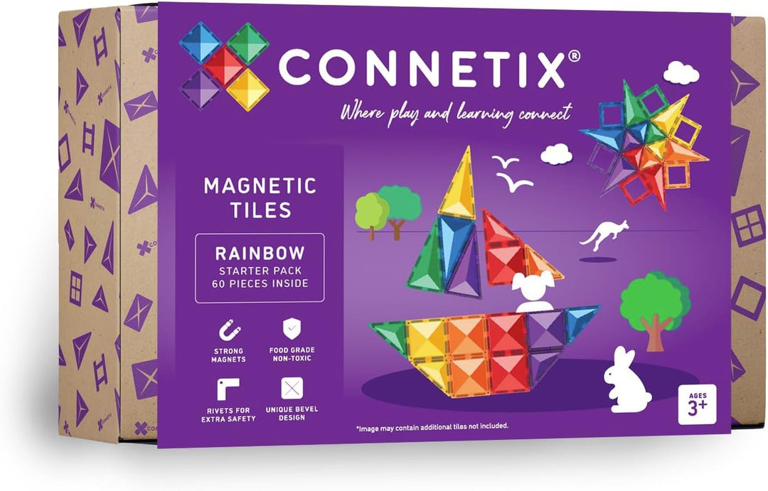 CONNETIX Magnetische Fliesen Regenbogen Starterpaket, 60 Stück
