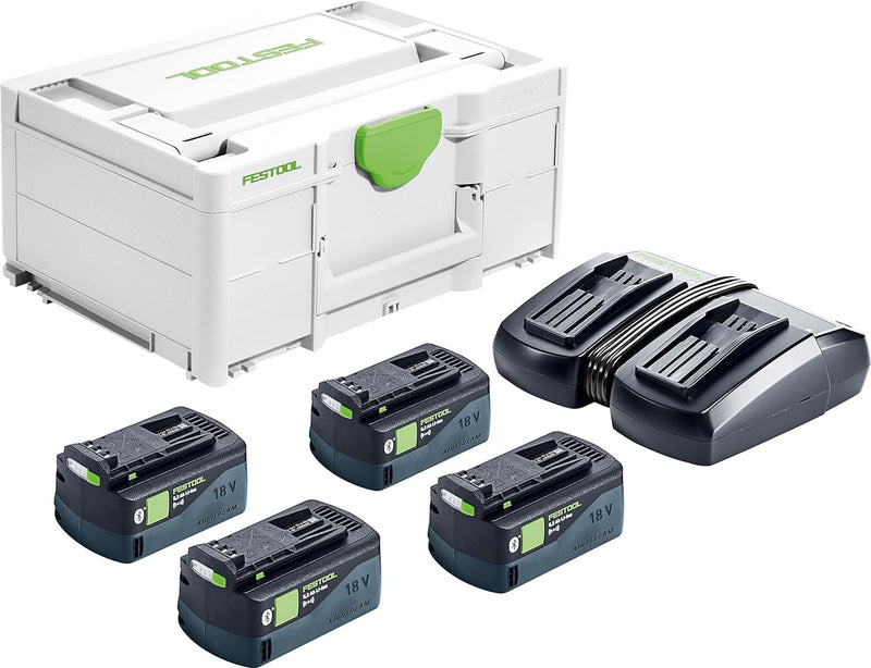 Festool Energie-Set SYS 18V 4x5,2/TCL 6 DUO (mit Akkupacks BP 18 Li 5,2 ASI, Schnellladegerät), im S