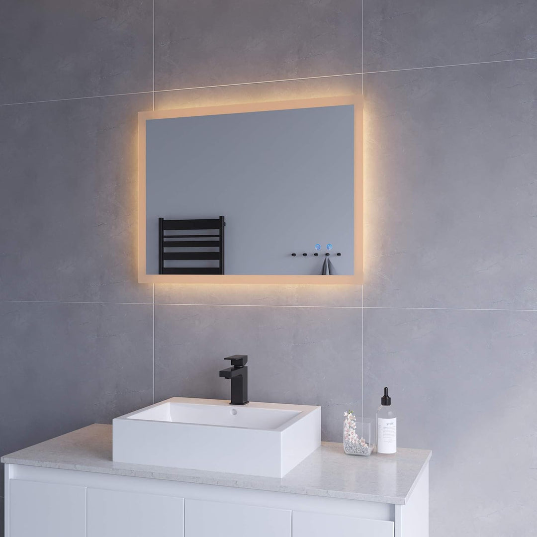 AQUABATOS Badspiegel mit Beleuchtung 80x60 cm für Wandschalter Badezimmerspiegel LED Lichtspiegel Wa