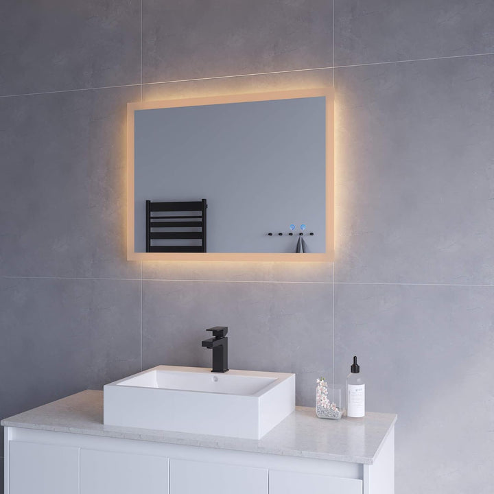 AQUABATOS Badspiegel mit Beleuchtung 80x60 cm für Wandschalter Badezimmerspiegel LED Lichtspiegel Wa