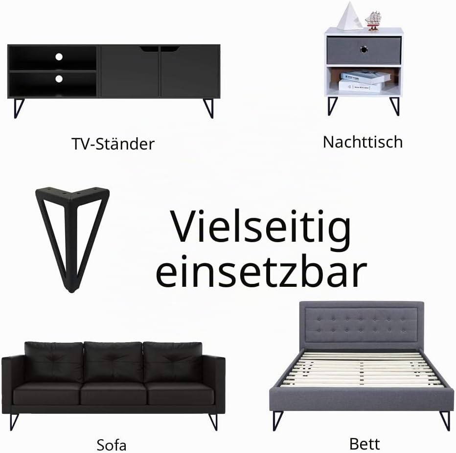 4 Stück Ersatz Möbelfüsse Metall, 6" / 15cm Schwarz Möbelfüsse, DIY Möbel Füsse Tischbeine Schrankfü