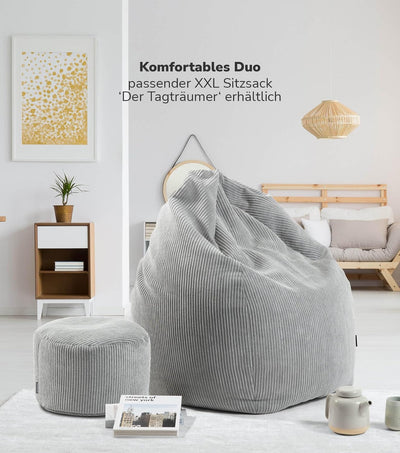 mokebo® Pouf, Hocker o. Sitzhocker aus Cord 40x60 cm 'Der Faule Lenz', Bodenkissen rund in Grau, Fus