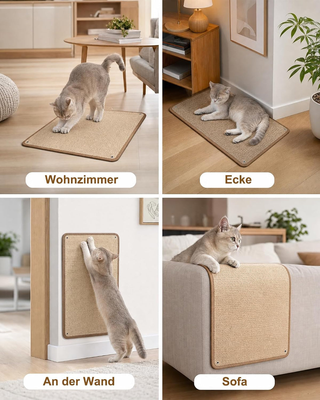 Kratzmatte Katze Wand 2 Stück 40 x 60 cm – Verstärkte Sisal Kratzmatte | Kratzbrett Katze Wandmontag