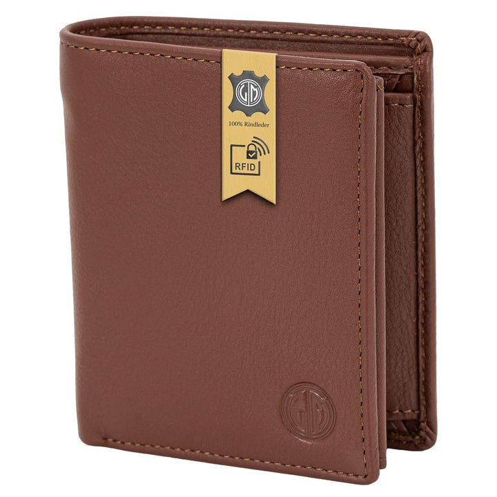 LINDENMANN Geldbörse Herren Portemonnaie Herren Leder, Rindleder matt, Cognac