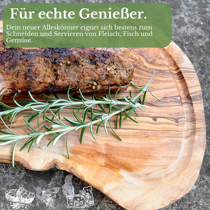 Schneidebrett Olivenholz - massives Servierbrett Holz Olivenholzbrett antibakteriell - Holzbrett Küc