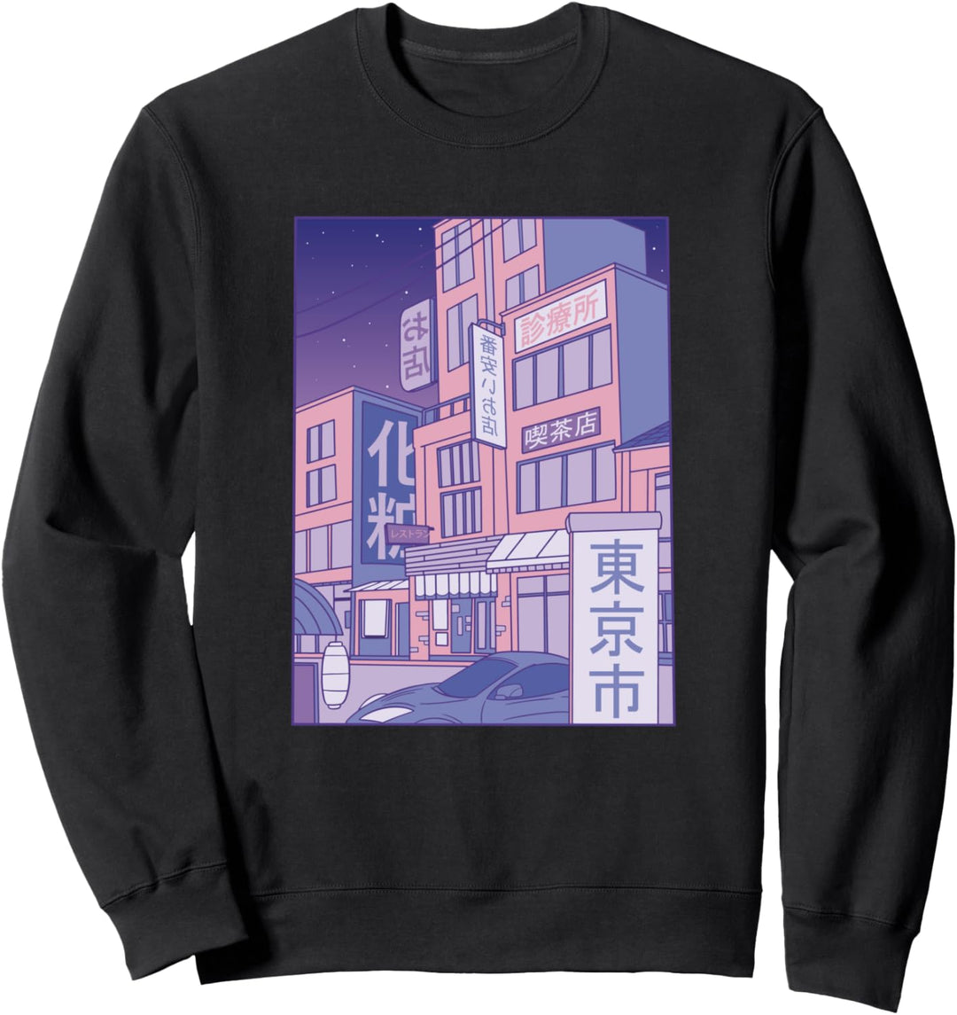 Japanische Stadt Vaporwave Pastellbau Sweatshirt