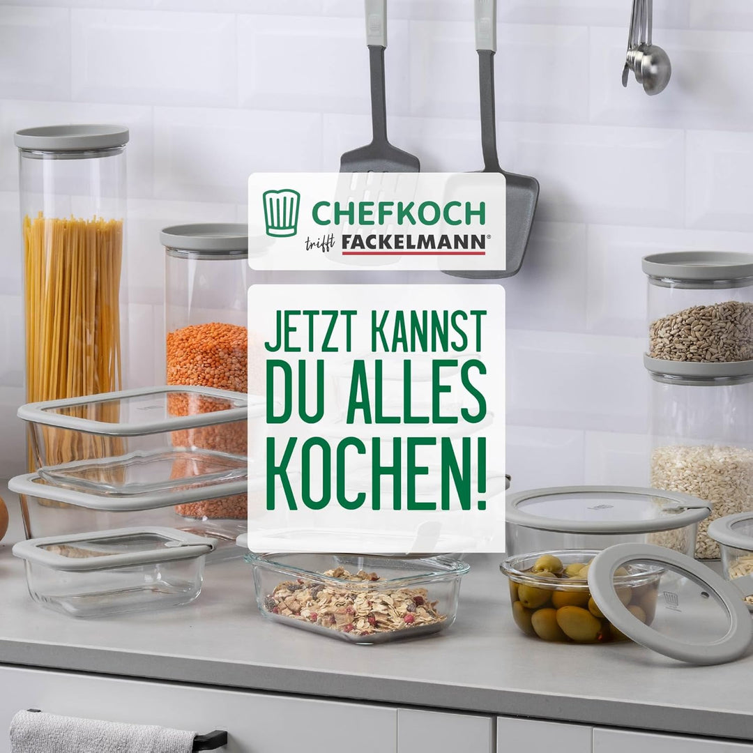 FACKELMANN Chefkoch trifft Vorratsbehälter mit Glasdeckel – 2 L, Borosilikatglas, luftdicht & stapel