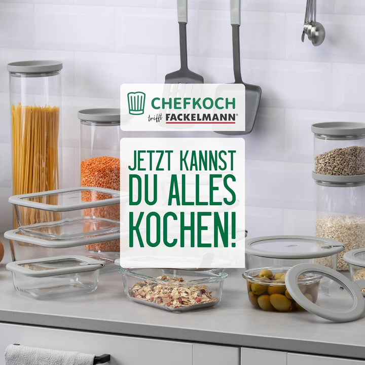 FACKELMANN Chefkoch trifft Vorratsbehälter mit Glasdeckel – 2 L, Borosilikatglas, luftdicht & stapel