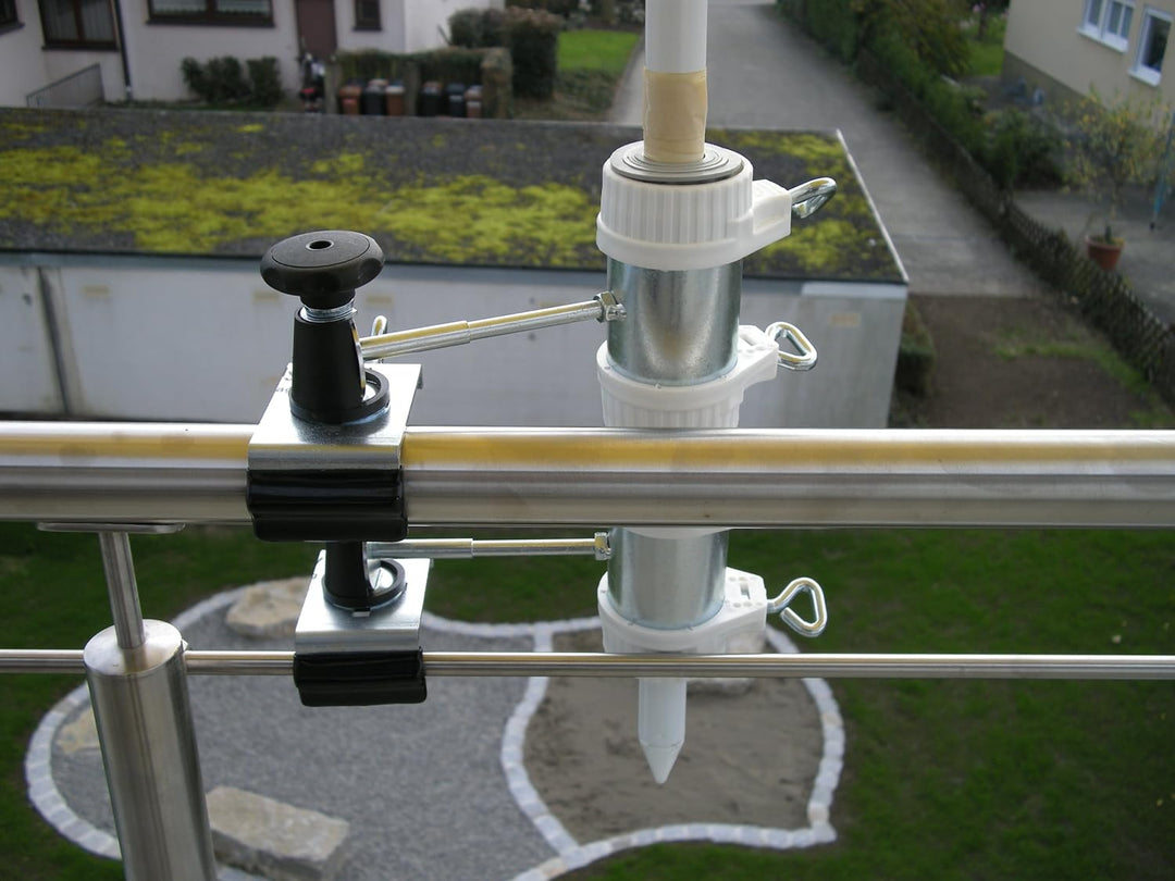 2 X - SONNENSCHIRMHALTER für BALKONGELÄNDER 25,5 mm bis 55 mm Ø für Aussen oder Innen Befestigung mi