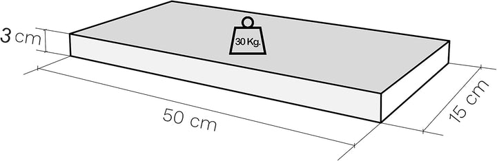 Henor Wandregal Holzwandregal 50 x 15 x 3 cm. Laden Sie 30 kg. Kiefernholz Natur 50 Kiefer F-15 Cm.,
