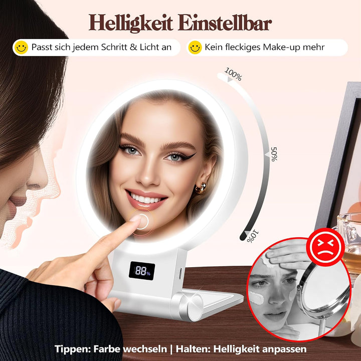 B Beauty Planet 30X/1X Kosmetikspiegel mit Beleuchtung, Digitaler Batterieanzeige, 4-in-1-Ständer, D