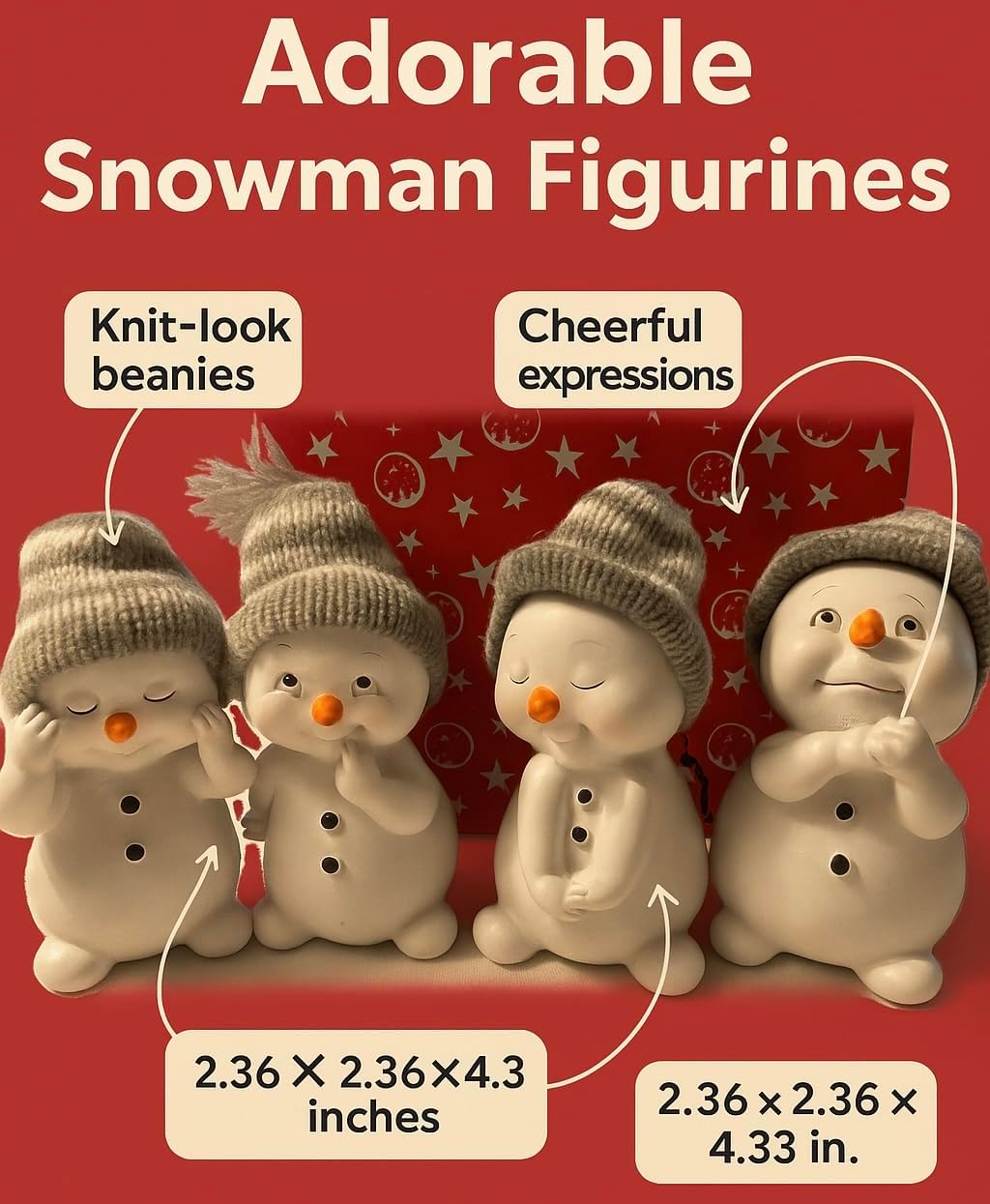 khevga Weihnachtsdeko Deko-Figuren Schneemann im 4er Masse ca. 6x6x11 cm Grau, Grau