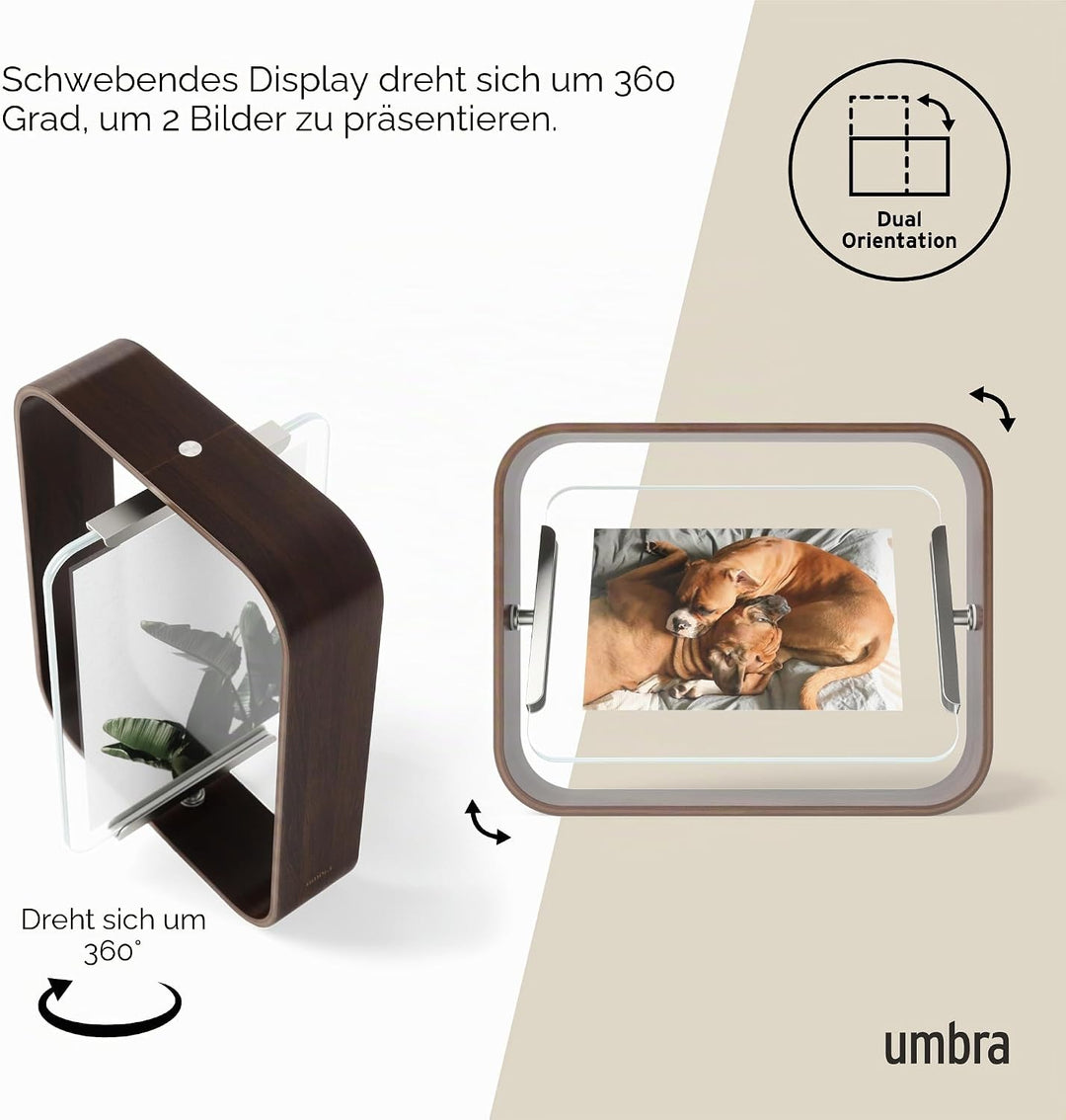 Umbra Bellwood Tischbilderrahmen, zweiseitiger Bilderrahmen für 10x15 oder 13x18 cm Fotos, Walnuss A