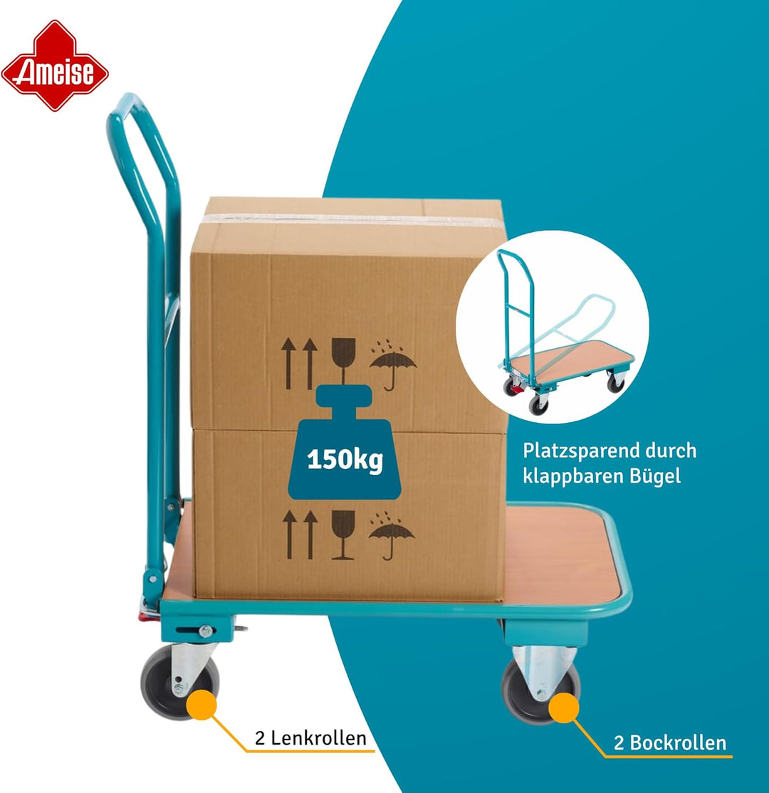 Ameise Transportwagen | 150 kg Tragkraft | HxBxT 94 x 45 x 81,5 cm | 4 TPE-Rollen mit Zentralbremse