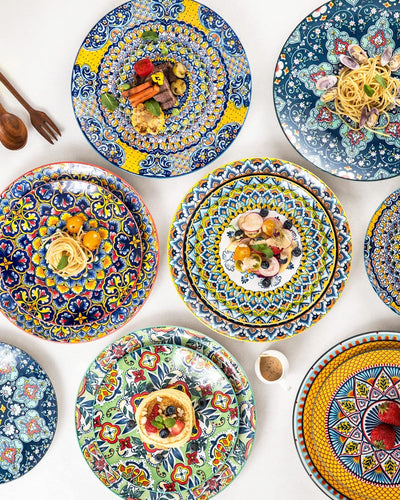 HENXFEN LEAD Salatteller Porzellan, 21 cm Bunt Frühstücksteller Keramik Dessertteller, 6 Teilig Klei