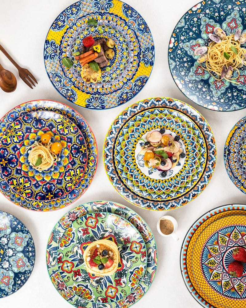 HENXFEN LEAD Salatteller Porzellan, 21 cm Bunt Frühstücksteller Keramik Dessertteller, 6 Teilig Klei
