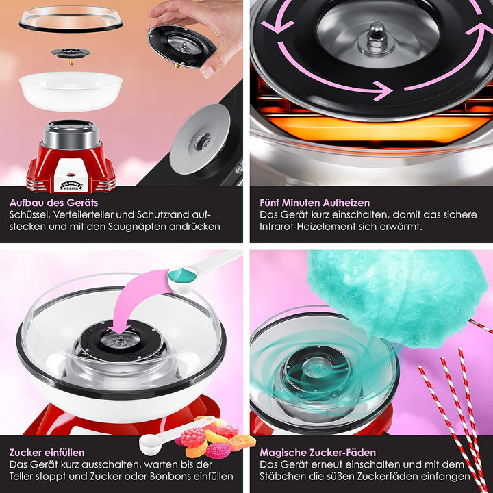 KESSER® Zuckerwattemaschine Set für Dein zuhause - Mit 30x Zuckerwatte Stäbchen & Messlöffel - Retro