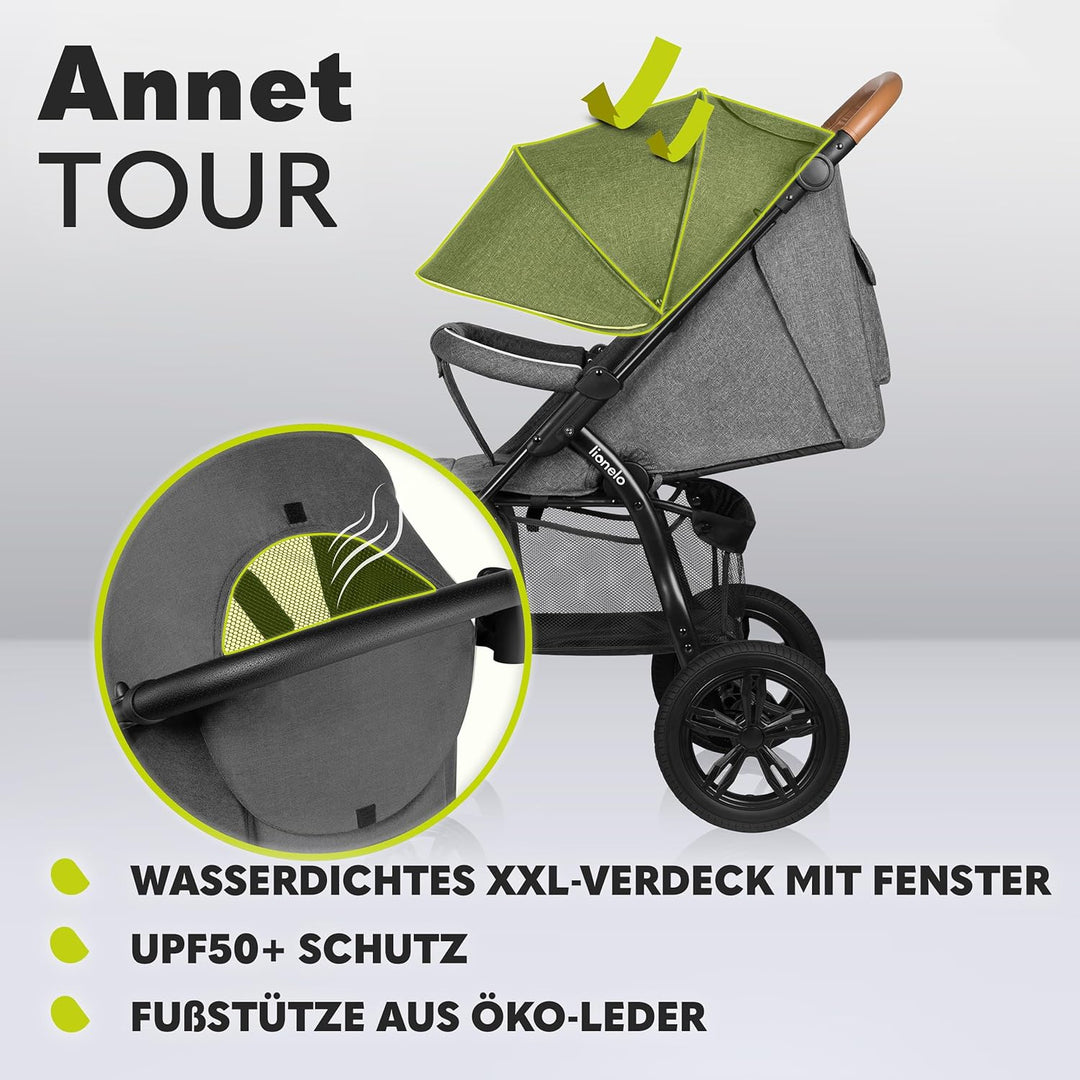 LIONELO Annet Tour Kinderwagen bis 22 kg, verstellbarer Griff, zusammenklappbar, verstellbare Rücken