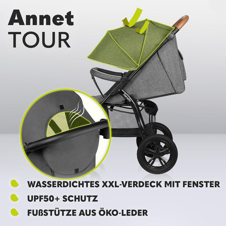 LIONELO Annet Tour Kinderwagen bis 22 kg, verstellbarer Griff, zusammenklappbar, verstellbare Rücken
