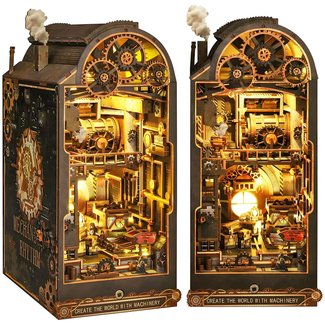 DIY Book Nook Kit - Miniatur Haus, 3D Holz Puzzle Buchstütze Bücherregaleinsatz mit LED-Sensorlicht,